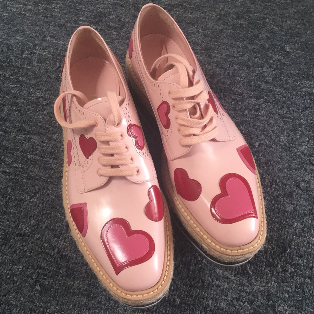 New Prada espadrilles heart Oxford shoes, 38.5